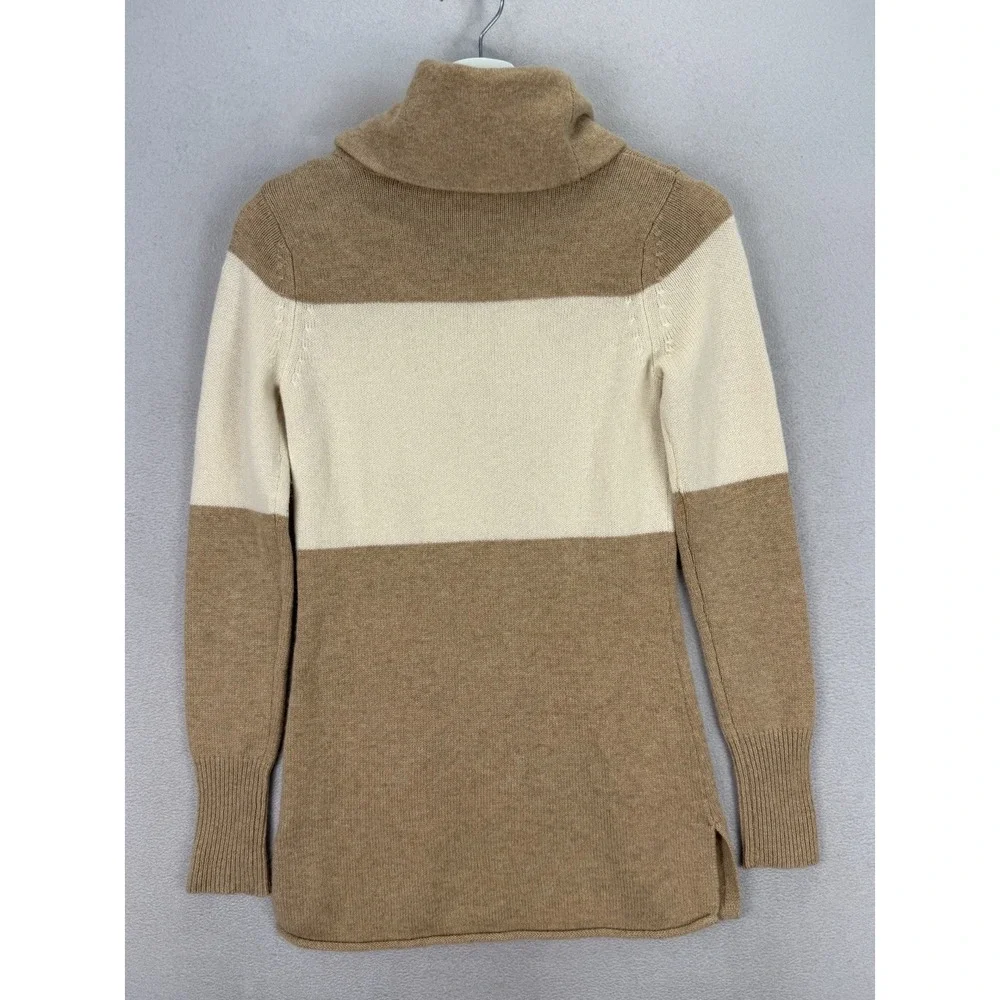 Athleta Women's Sz XXS 100%‎ Cashmere Pullover Stripe Cream Tan Turtleneck